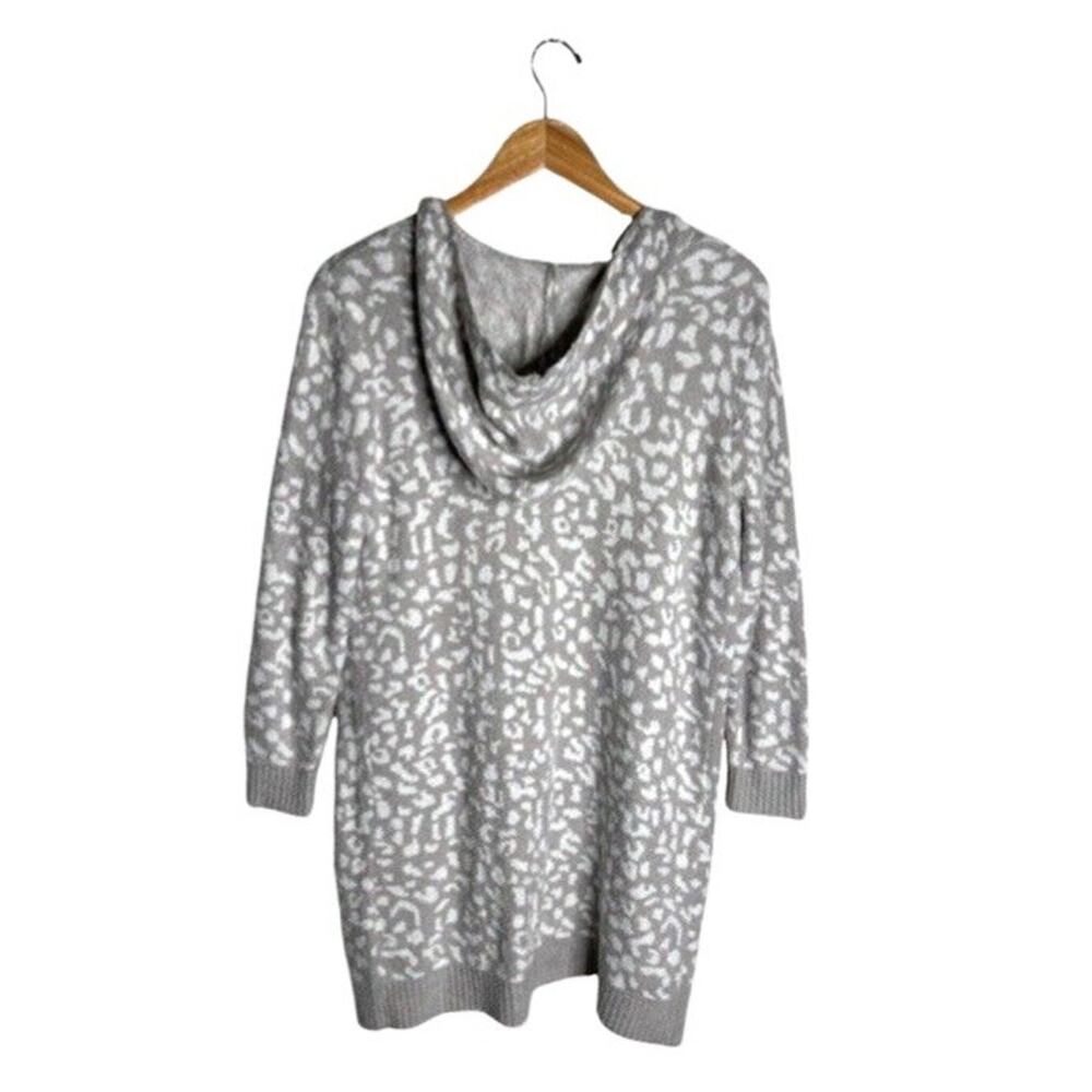 Rachel Zoe Hooded Cardigan Leopard Print Small Open Gray Pockets Oversized Cozy - Picture 5 of 9